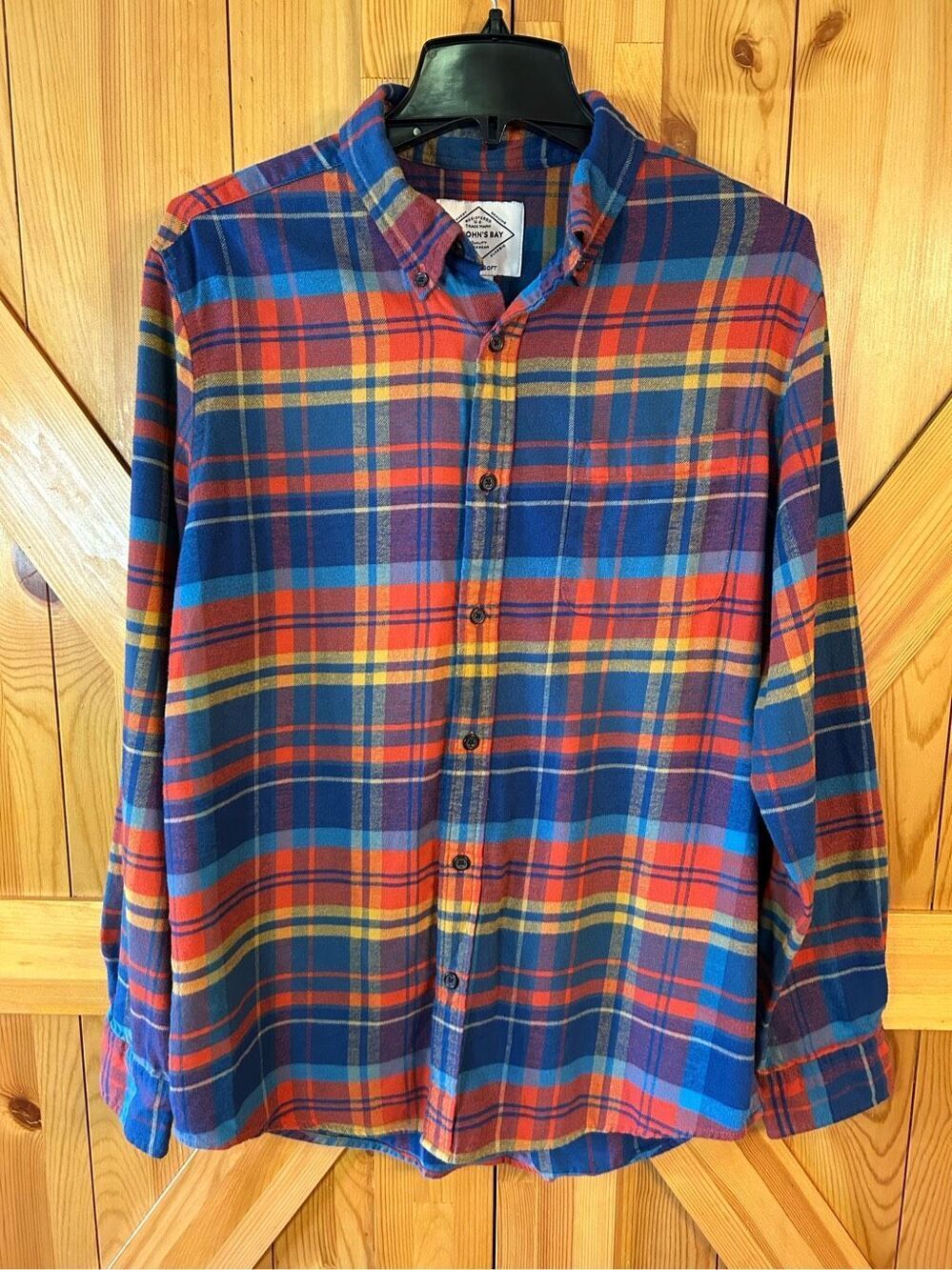 St Johns Bay Button Down Shirt Size Medium Multicolor Plaid Long Sleeves Super S